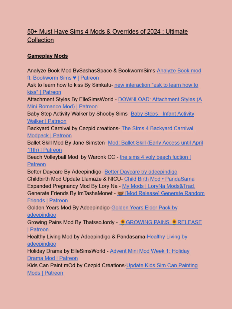 50+ Must Have Sims 4 Mods &amp; Overrides of 2024 - Ultimate Collection | PDF | Human Development