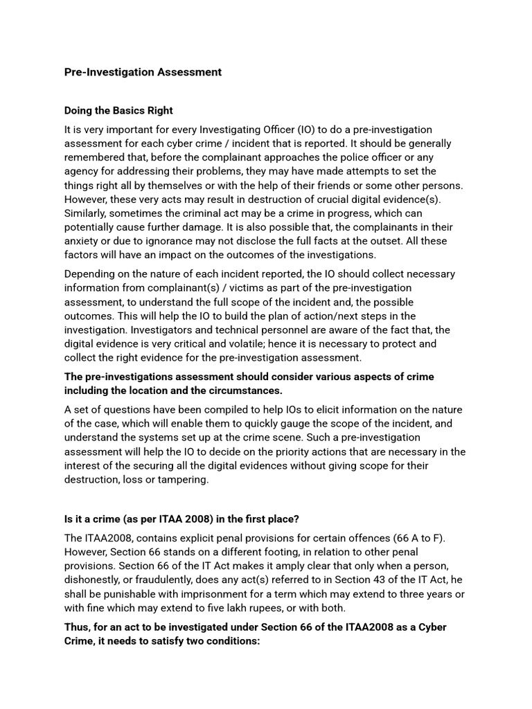 Pre-Investigation Assessment for Cyber Crimes | PDF | Computer Network ...