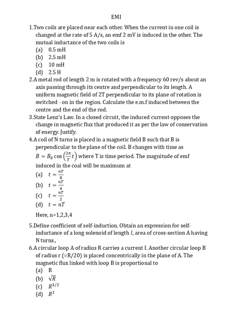 Emi Pyq | PDF | Inductance | Inductor
