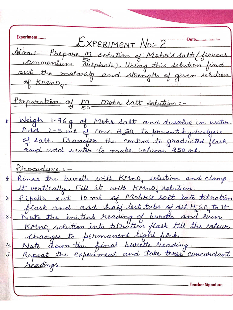 Chem. Class 12 Expt. 2 | PDF