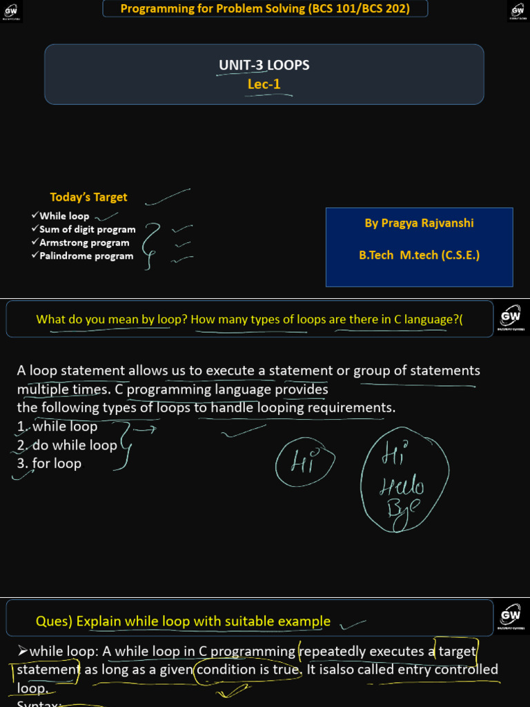 C Programming Loops and Arrays Guide | PDF | Control Flow | Programming ...