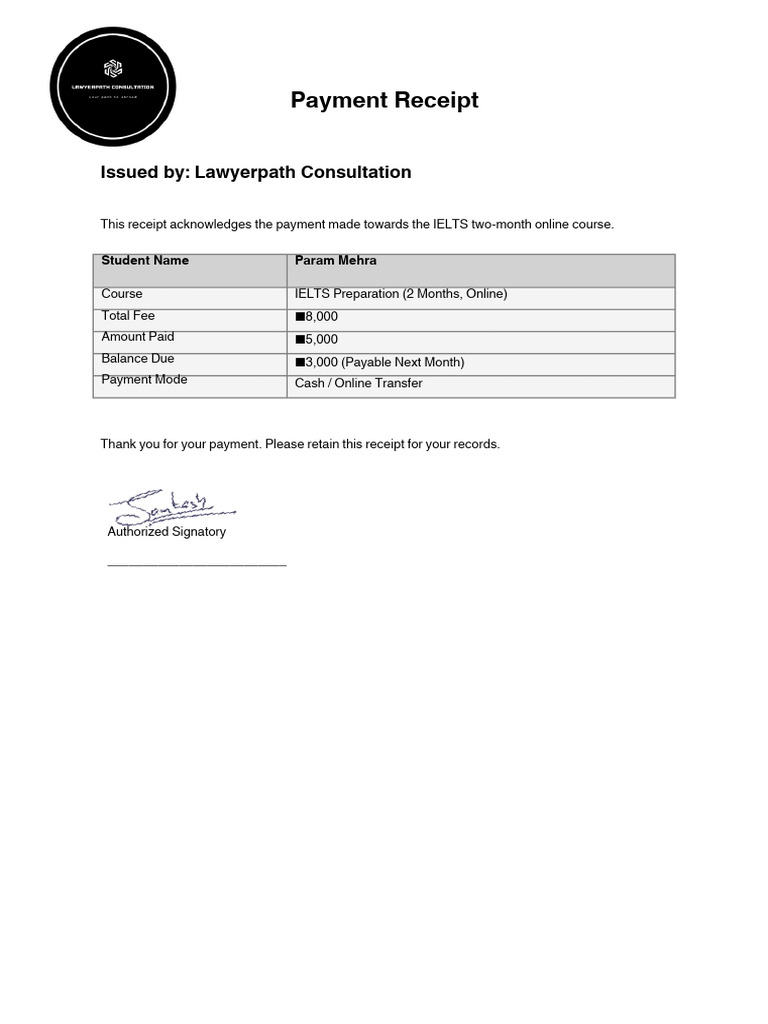 IELTS Fee Receipt Param Mehra PDF | PDF