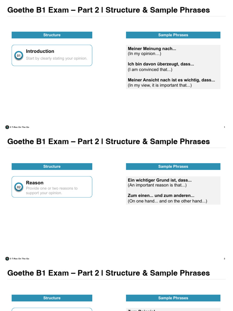 German Goethe B1 Exam - Part 2 - Structure and Sample Phrases | PDF