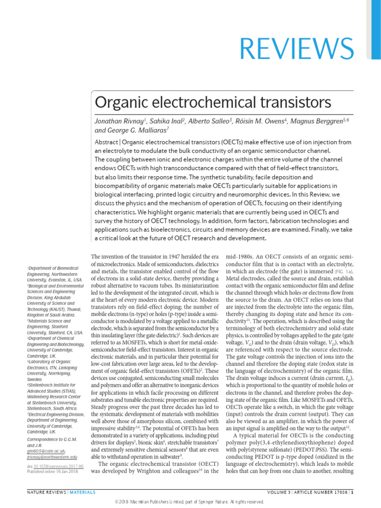 Overview of Organic Electrochemical Transistors | PDF | Field Effect ...