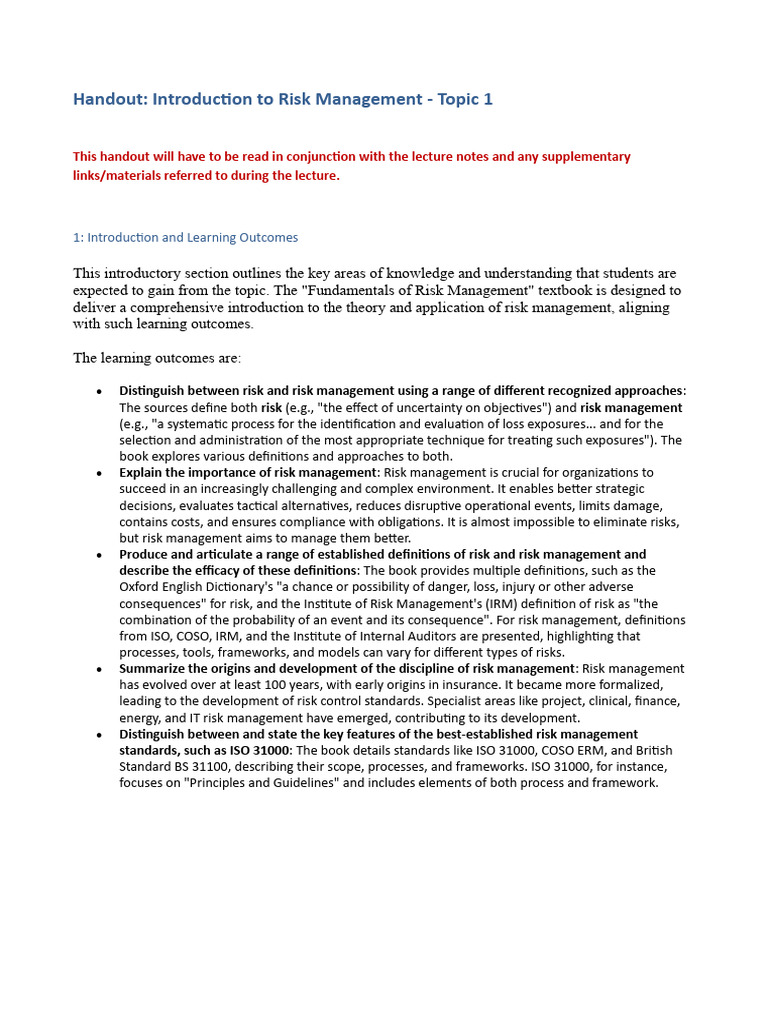 Introduction to Risk Management Basics | PDF | Risk | Risk Management