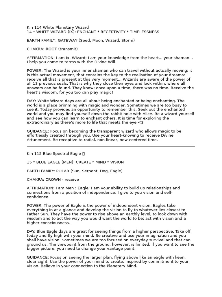Kin 114: White Planetary Wizard Guide | PDF | Spirituality