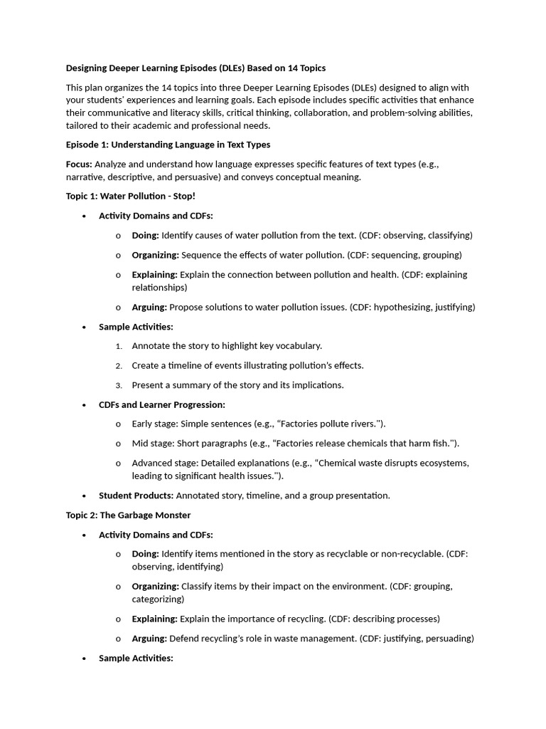 Deeper Learning Episodes for Students | PDF | Narrative | Learning