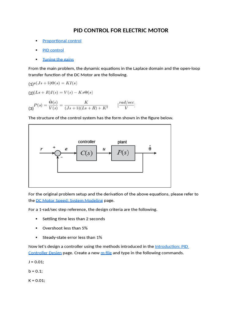 PID Control Design for Electric Motors | PDF | Control Theory | Applied ...