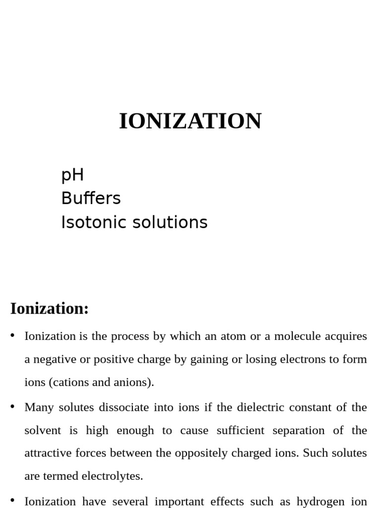 Ionization | PDF | Buffer Solution | Acid