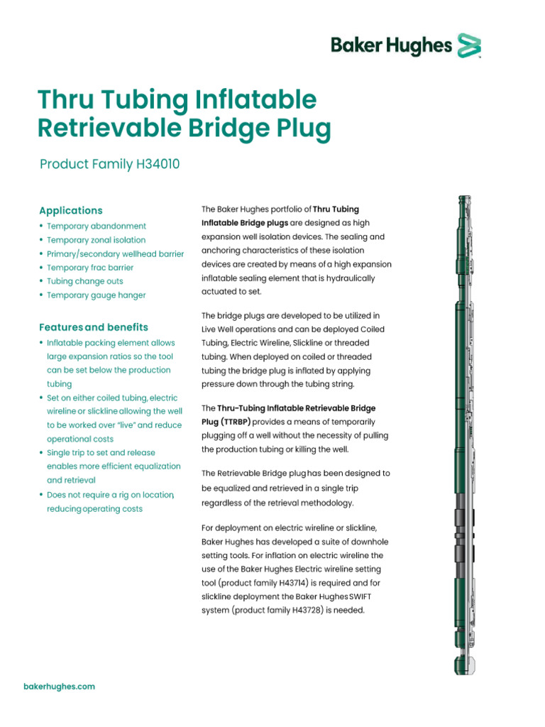 Thru Tubing Inflatable Retrievable Bridge Plug Spec Sheet 2020 | PDF