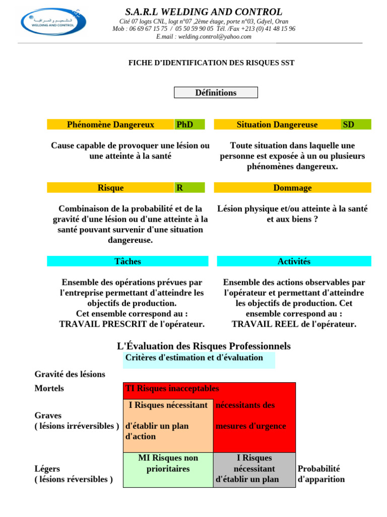 Évaluation des Risques Professionnels SST | PDF