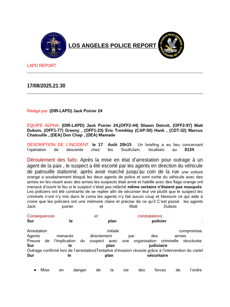 Rapport LAPD : Opération SouthJam 2025 | PDF | Département de police de ...