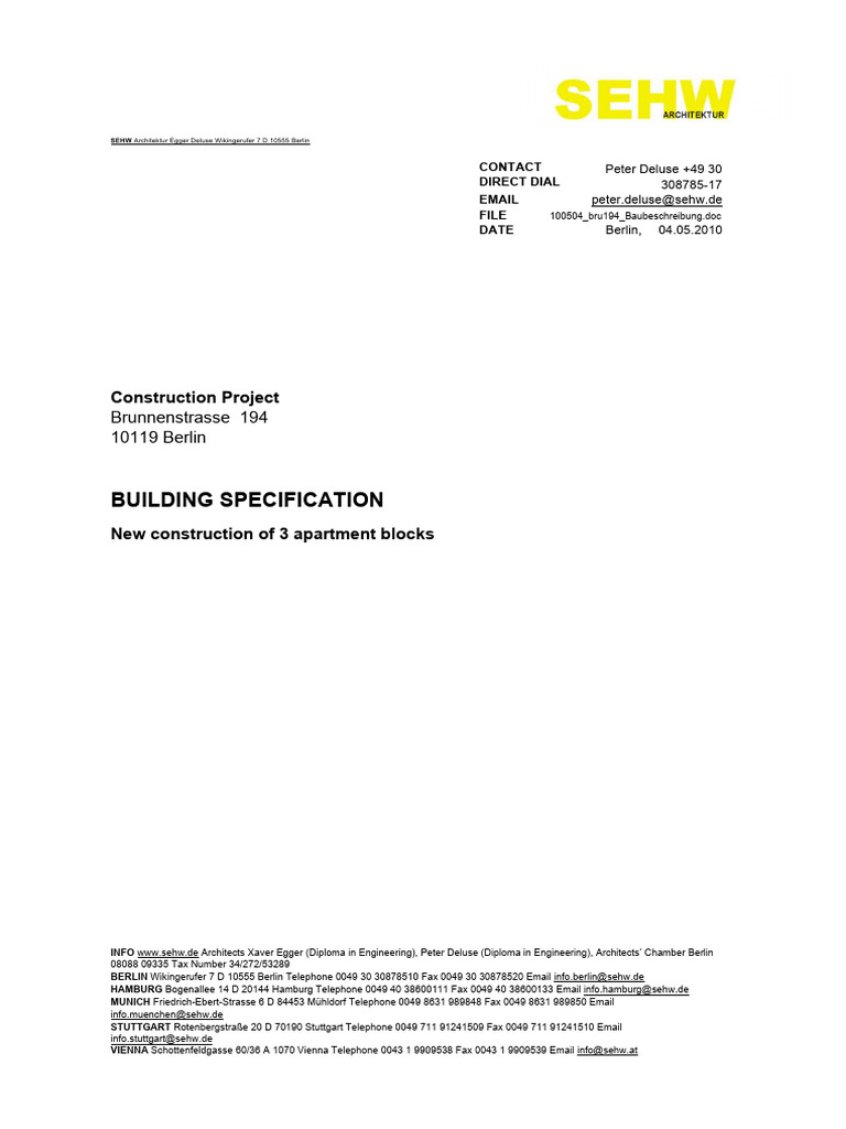 BUILDING SPECIFICATION - Long | PDF | Wall | Door