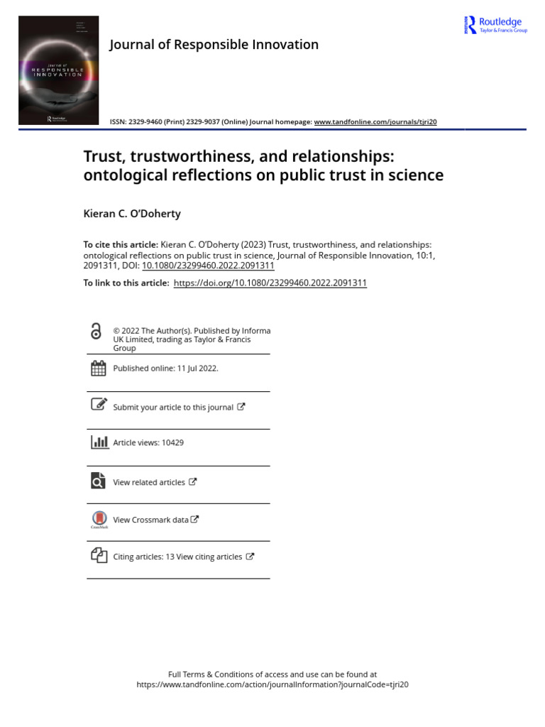 Trust Trustworthiness and Relationships Ontological Reflections On ...