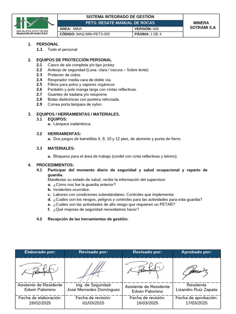 Procedimientos de Desate Manual de Rocas | PDF