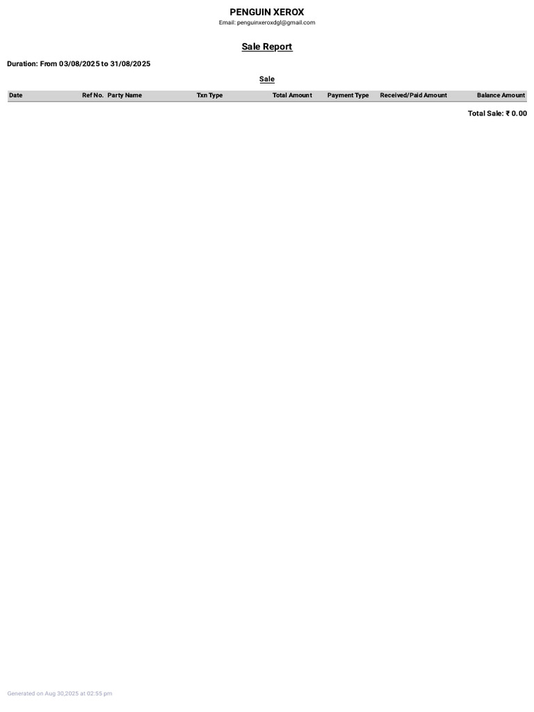 Sale Report 03-08-2025 To 31-08-2025 | PDF