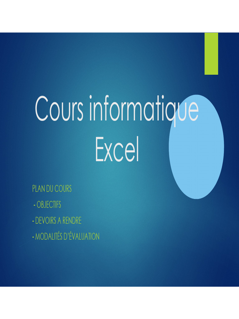 Cours d'Excel : Bases et Évaluation | PDF | Microsoft Excel | Informatique