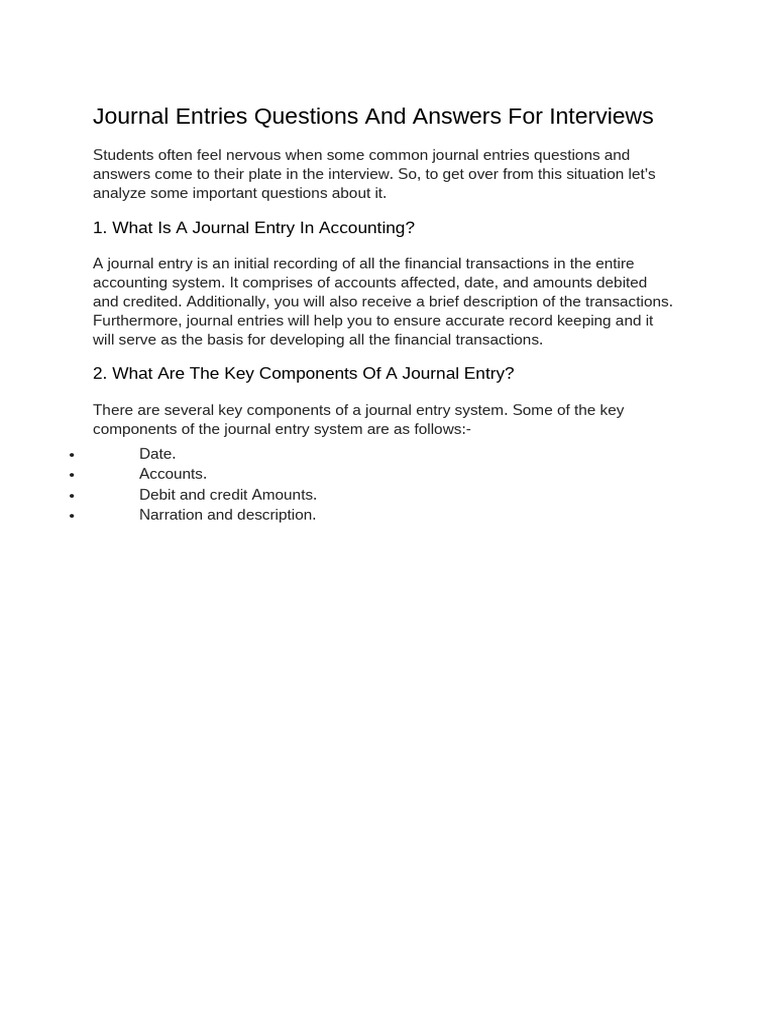 Journal Entries Interview Guide | PDF