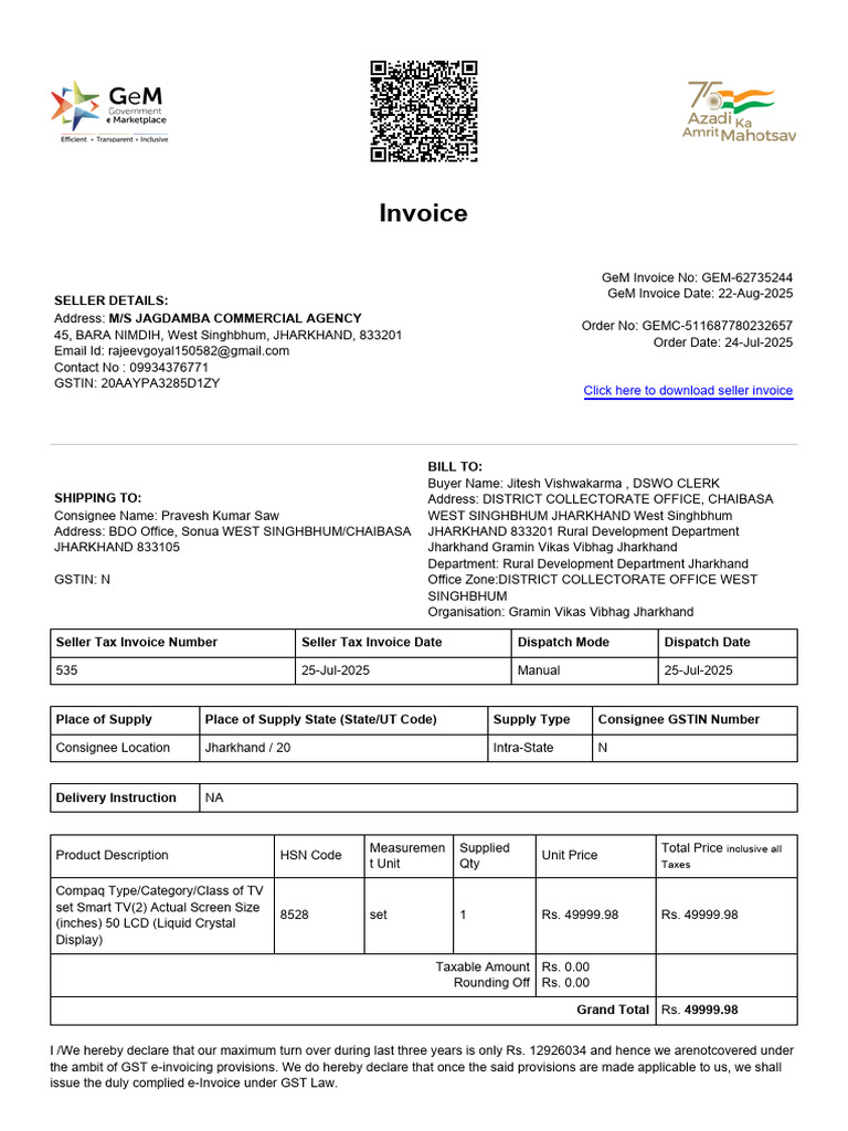 GST Invoice for Smart TV Purchase | PDF | Invoice | Taxes