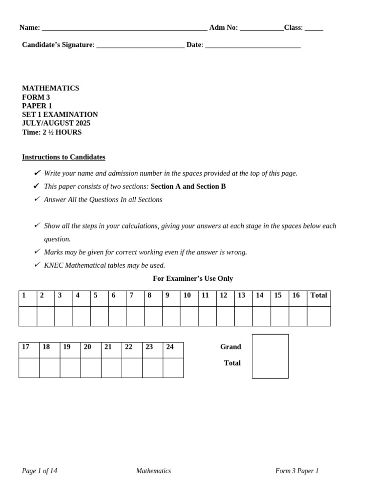 f3 Mathematics Pp1 Qs End t2 | PDF | Area | Mathematics