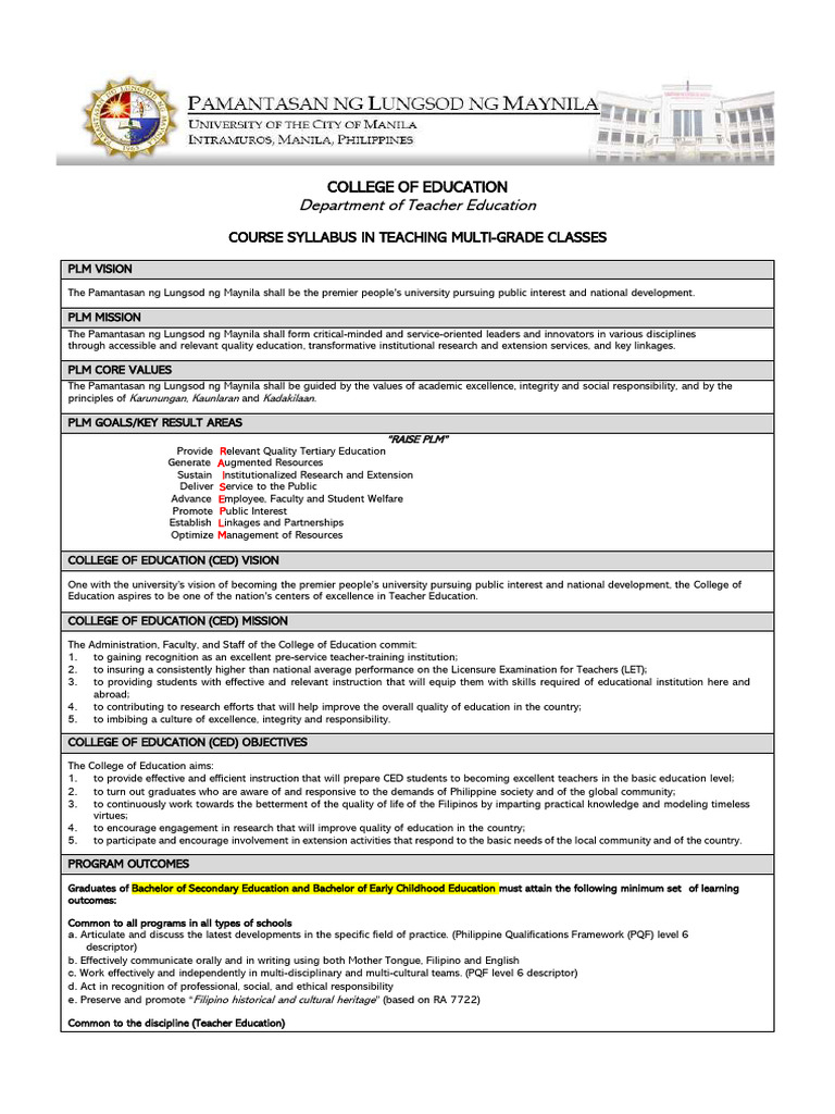 Multi-Grade Teaching Course Syllabus | PDF | Learning | Pedagogy