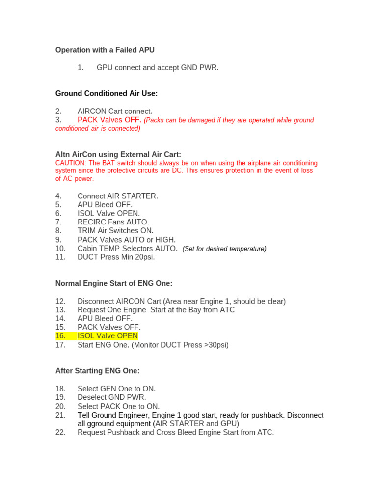 Failed APU Operation Procedures Guide | PDF