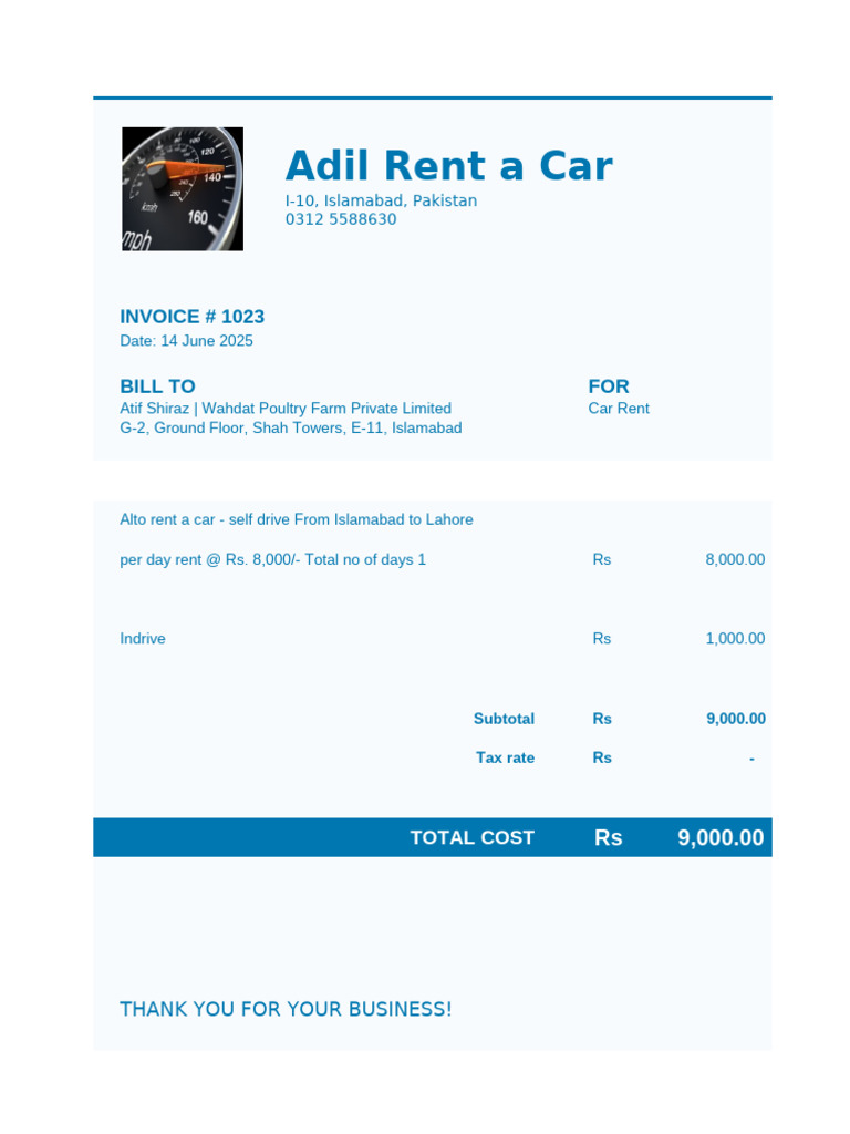 Atif Rent a Car Invoice Summary | PDF
