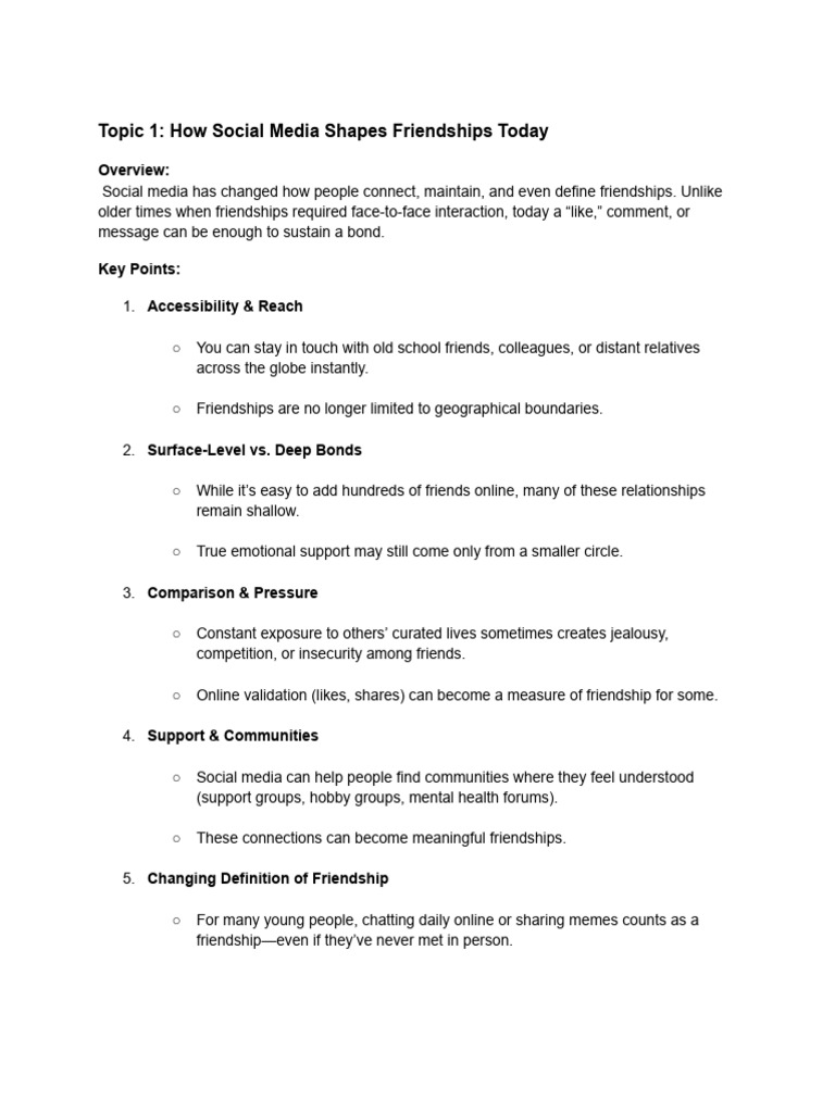 Impact of Social Media on Friendships | PDF