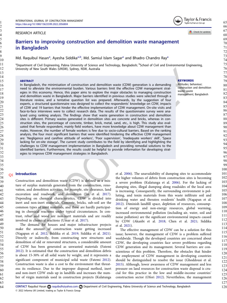 Barriers To Improving Construction and Demolition Waste Management ...