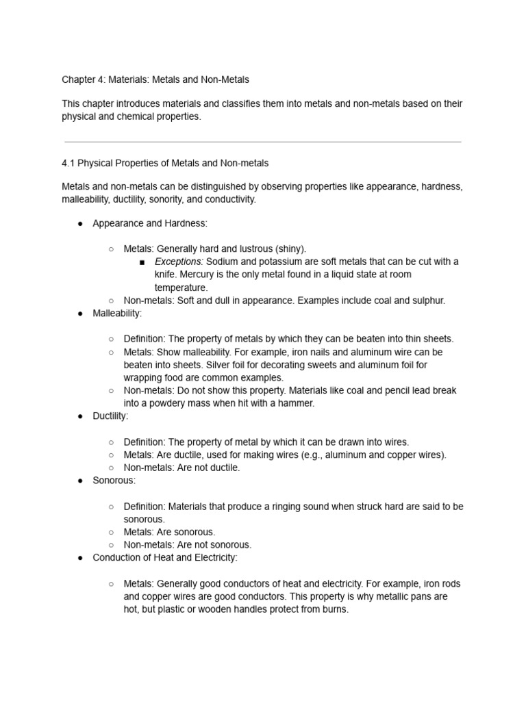 Chapter 4_ Materials_ Metals and Non-Metals | PDF | Oxide | Metals