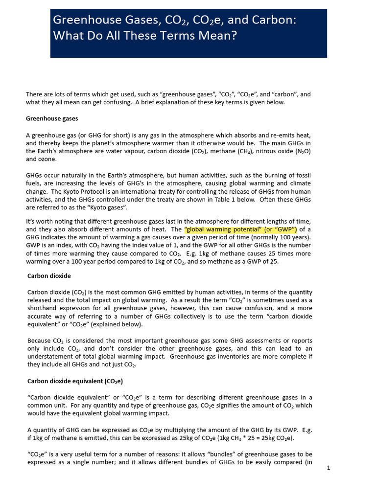 Understanding CO2 Equivalent (CO2e) | PDF | Greenhouse Gas | Greenhouse ...