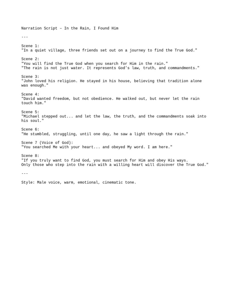 In The Rain Narration Script | PDF