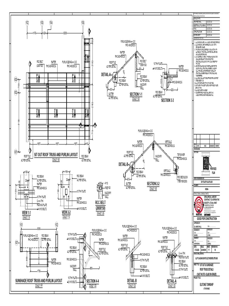 Sit Out & Sunshade Roof Truss Details | PDF