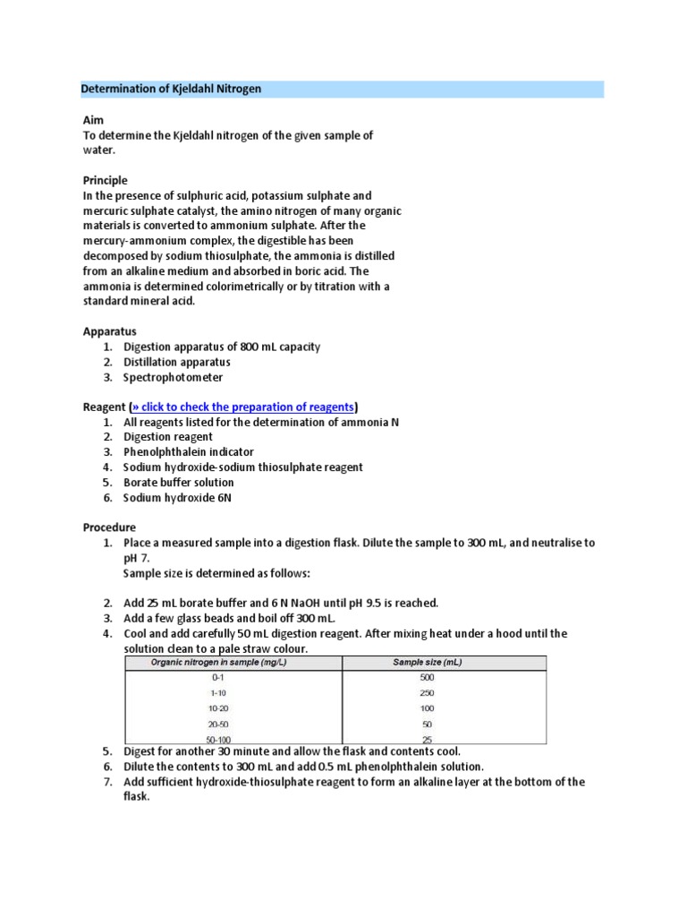 Kjeldahl Nitrogen Chemistry Analytical Chemistry