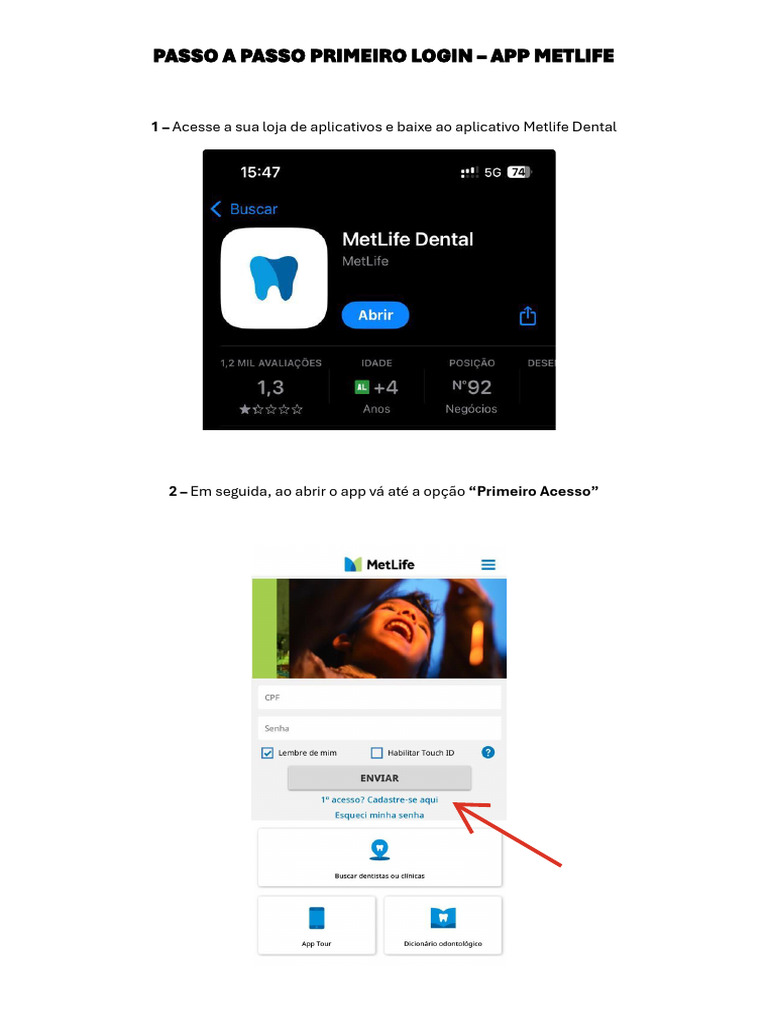 Cadastro e Primeiro Login no App Metlife | PDF
