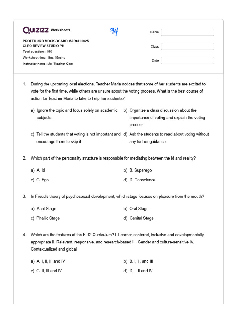 3rd Mock Board Exam Worksheets 2025 | PDF | Educational Assessment ...