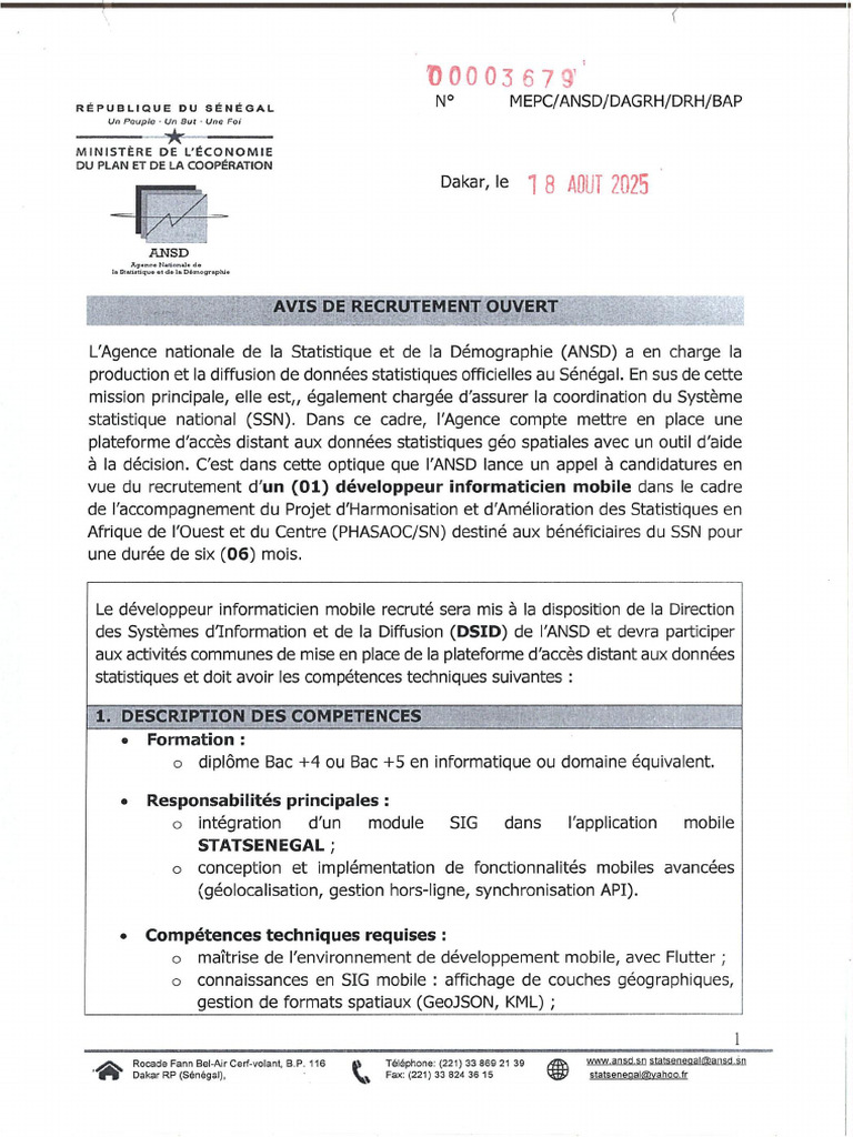 1171 Recrutement Dun Développeur Informaticien Mobile DSID | PDF