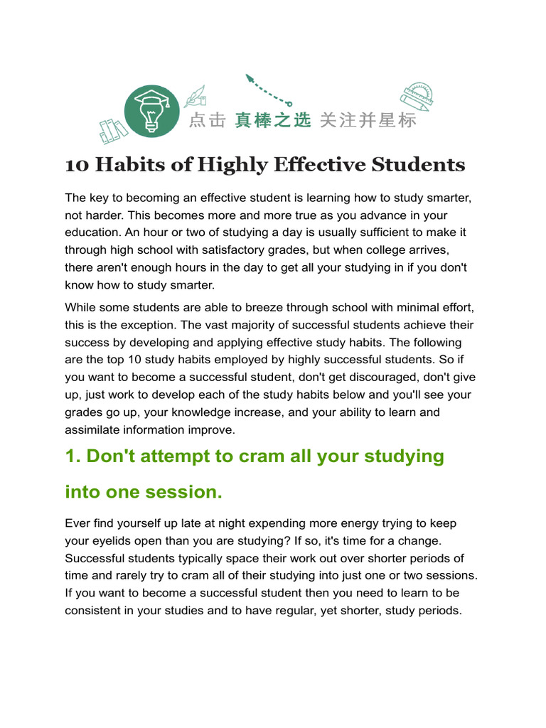 Effective Study Habits for Students | PDF | Procrastination ...