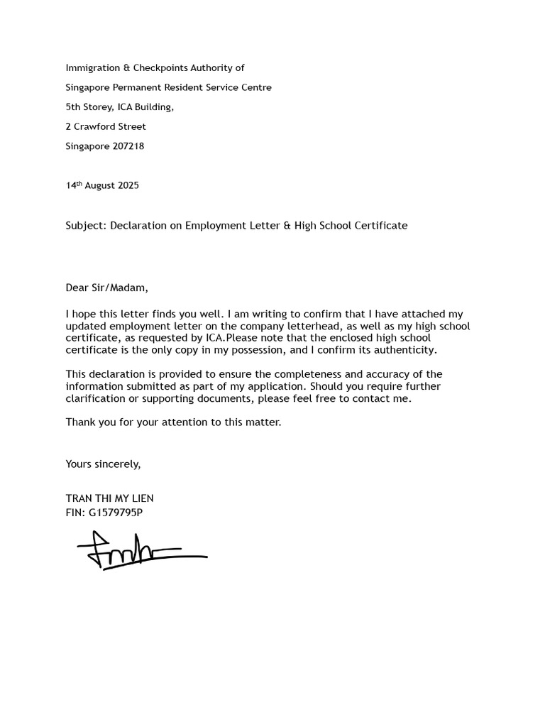 Employment Letter & Certificate Declaration | PDF