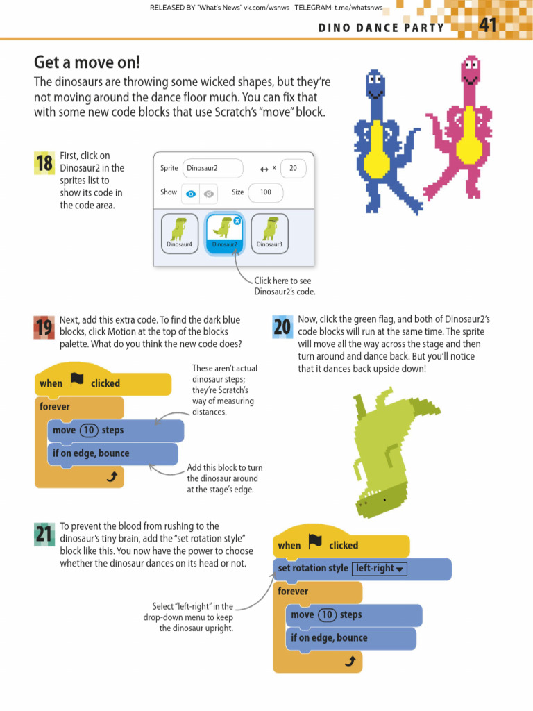 Dinosaur Dance Party Coding Guide | PDF | Scratch (Programming Language)