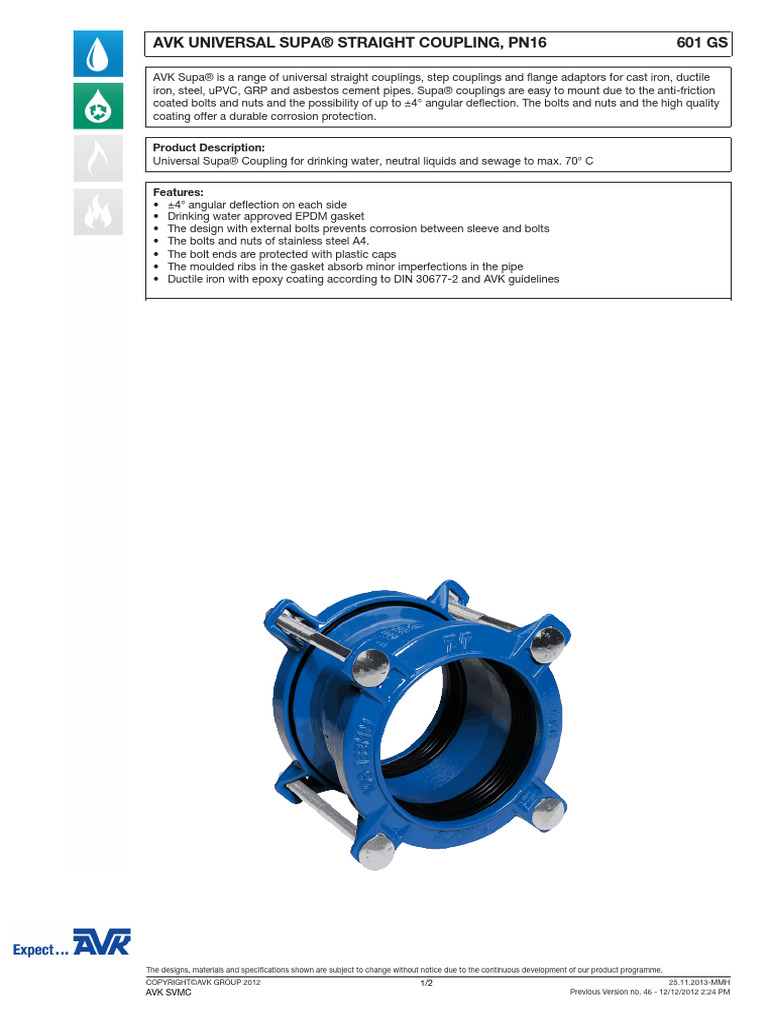 AVK Supa® Universal Coupling PN16 601 | PDF | Industrial Processes ...