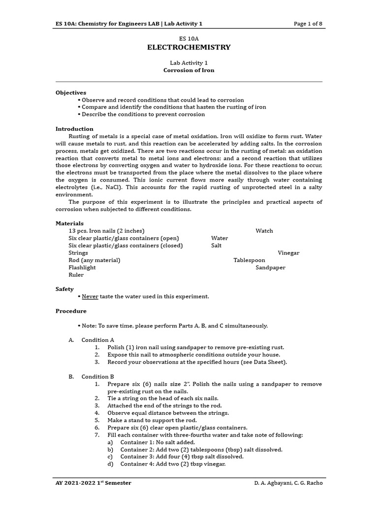 Iron Corrosion Lab Experiment Guide | PDF | Rust | Corrosion