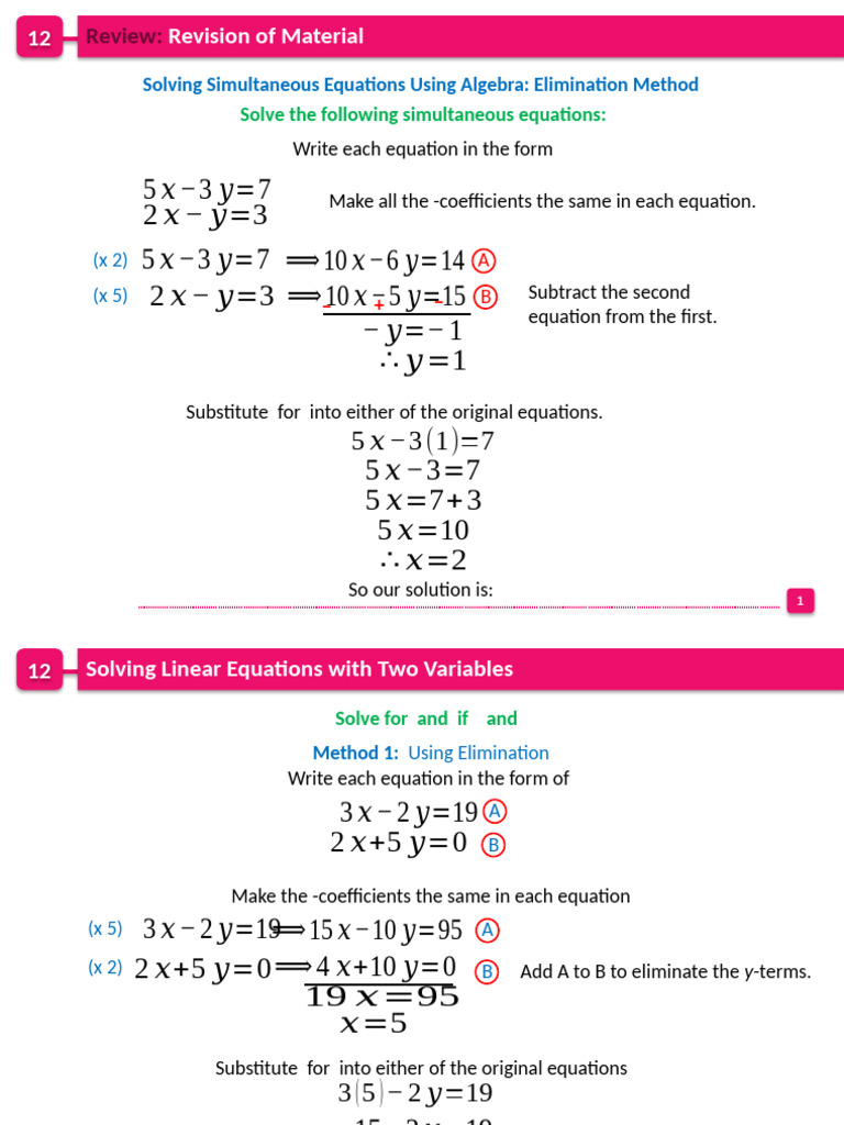 Simultaneous Equations Pdf Equations Algebra