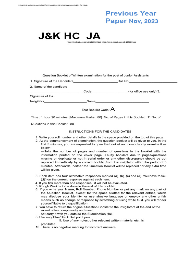 J&K HC Junior Assistant Exam Paper | PDF | Assembly Language | Computer ...