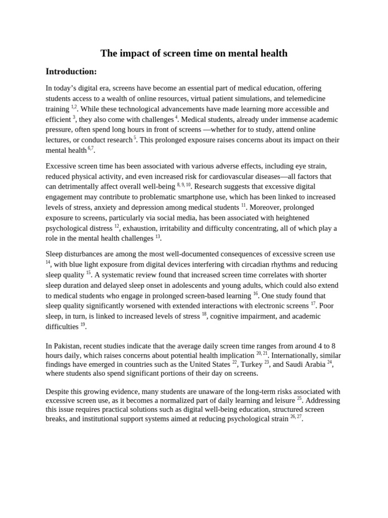 Screen Time Effects on Medical Students' Mental Health | PDF | Mental ...
