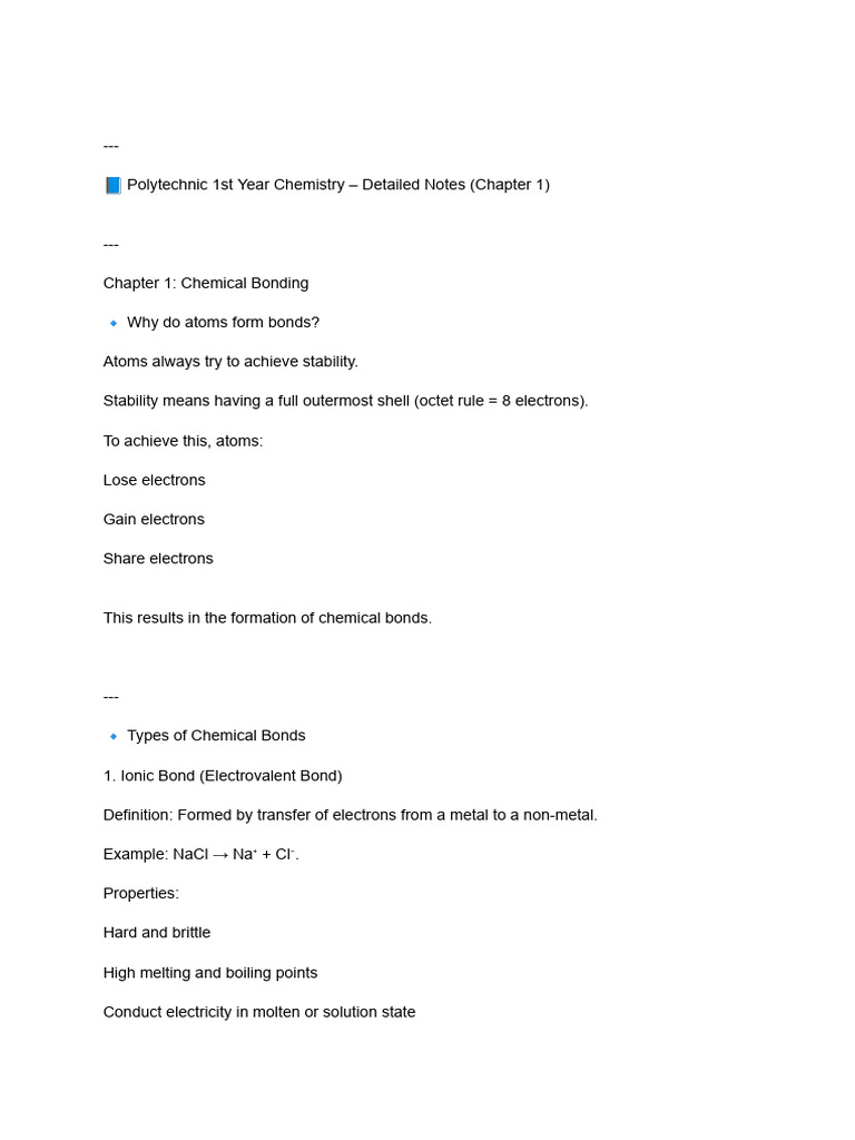 Polytechnic Chemistry: Chemical Bonding Notes | PDF | Chemical Bond ...