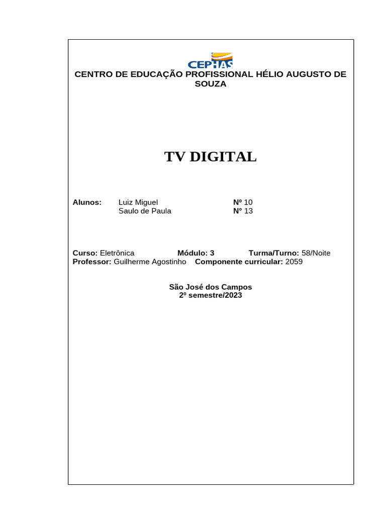 Comparativo entre TV Digital e Analógica | PDF | Televisão digital ...