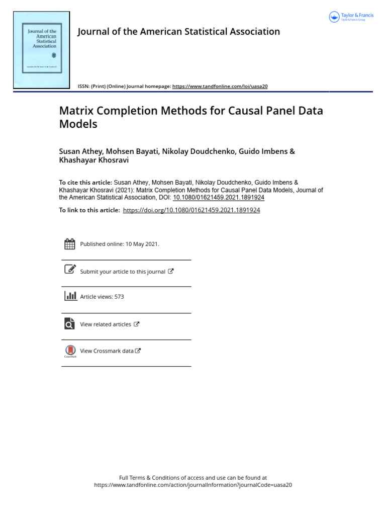 Matrix Completion for Causal Panel Data | PDF | Matrix (Mathematics ...