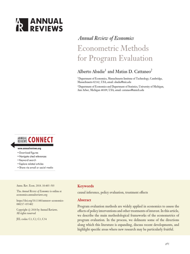 Abadie2018 - Econometric Methods For Program Evaluation | PDF ...