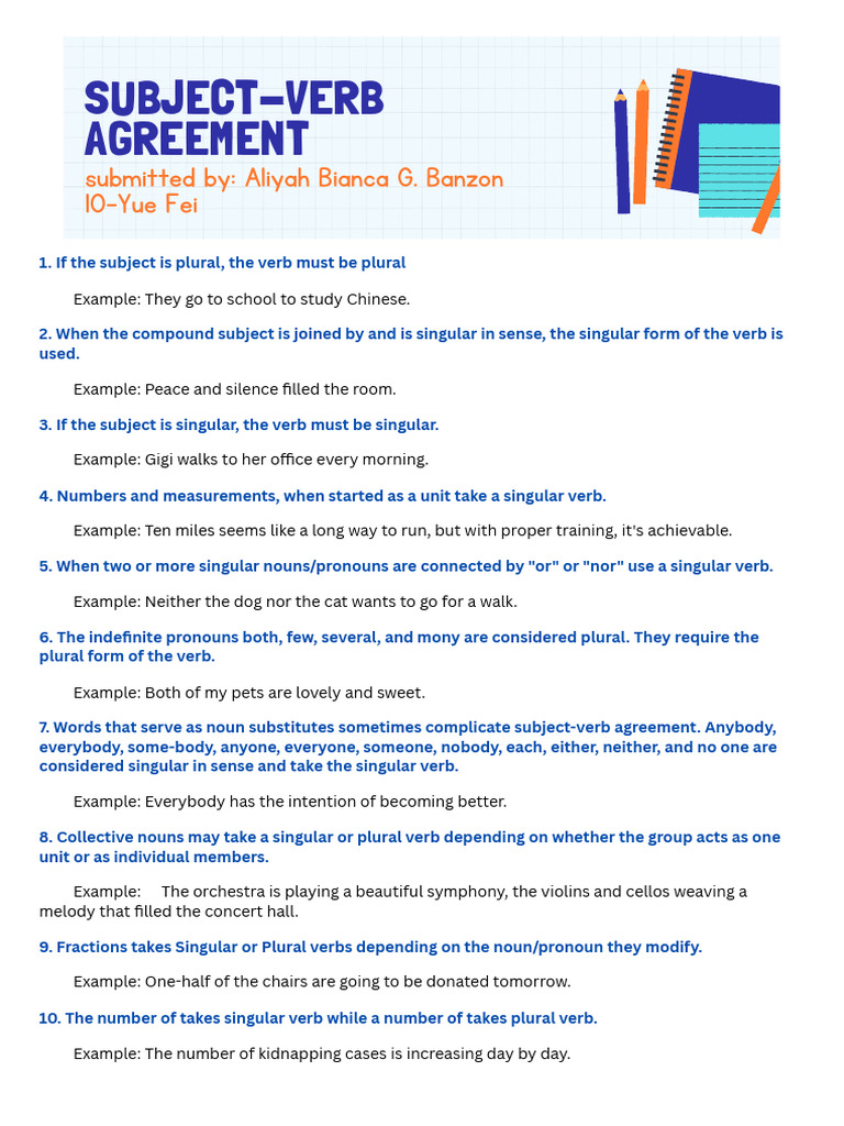 Subject-Verb Agreement Rules | PDF